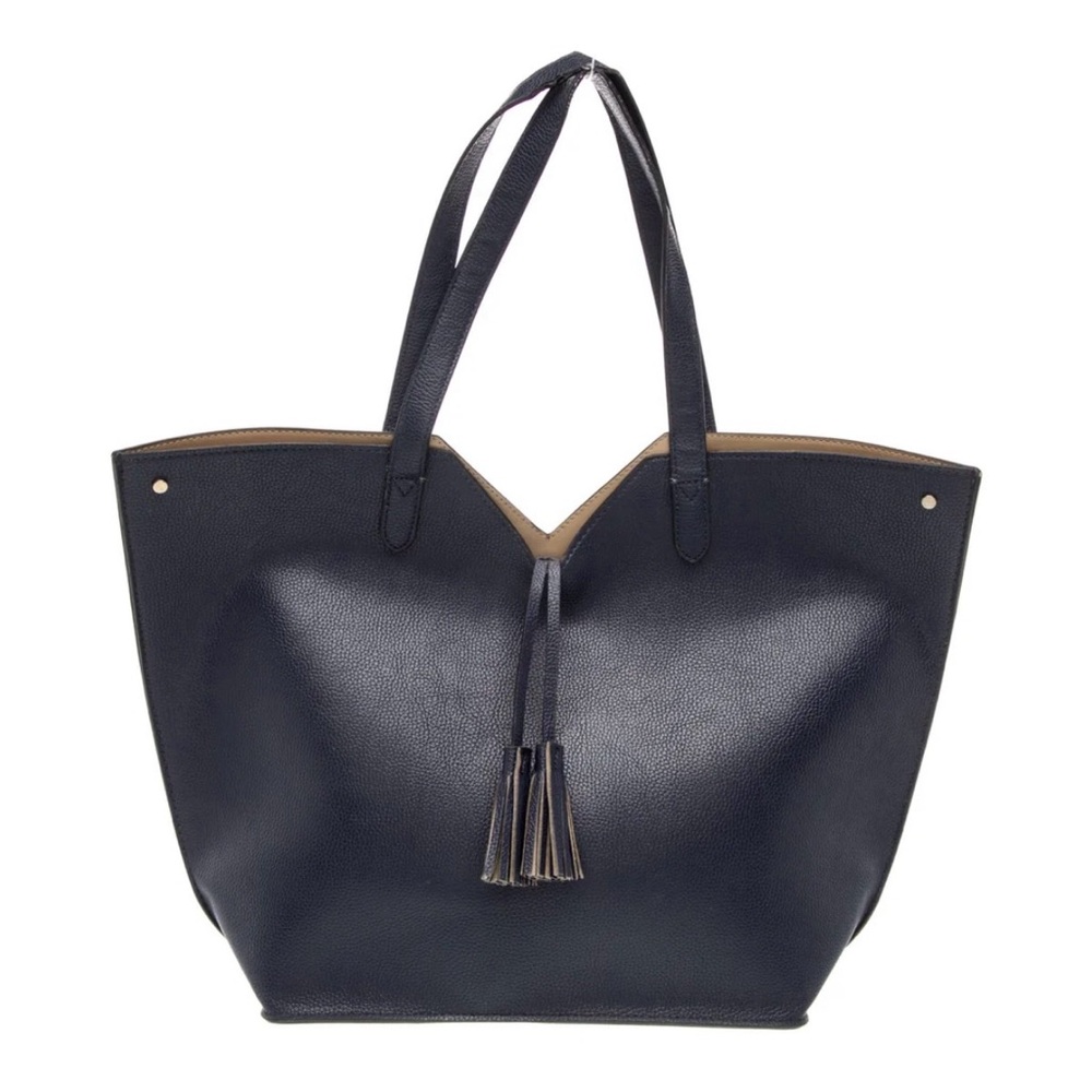 NWOT Neiman Marcus Navy Tassel Faux Leather Tote Bag